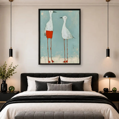 Two Tall White Geese in Red Shorts Wall Art 4