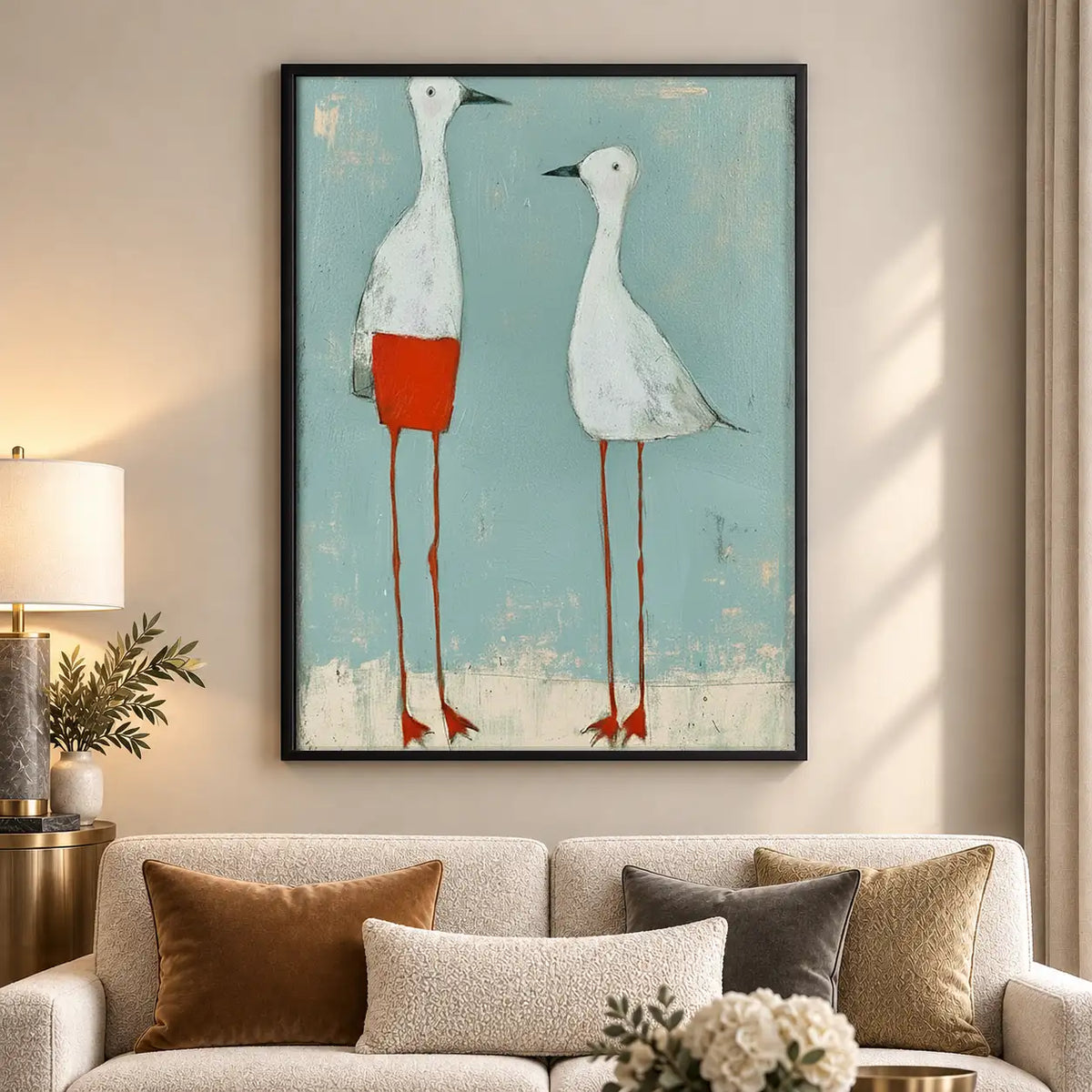Two Tall White Geese in Red Shorts Wall Art 5