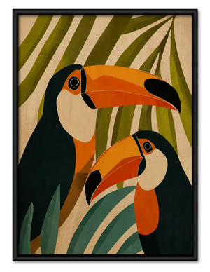 Two Toucans Among Tropical Leaves Wall Art