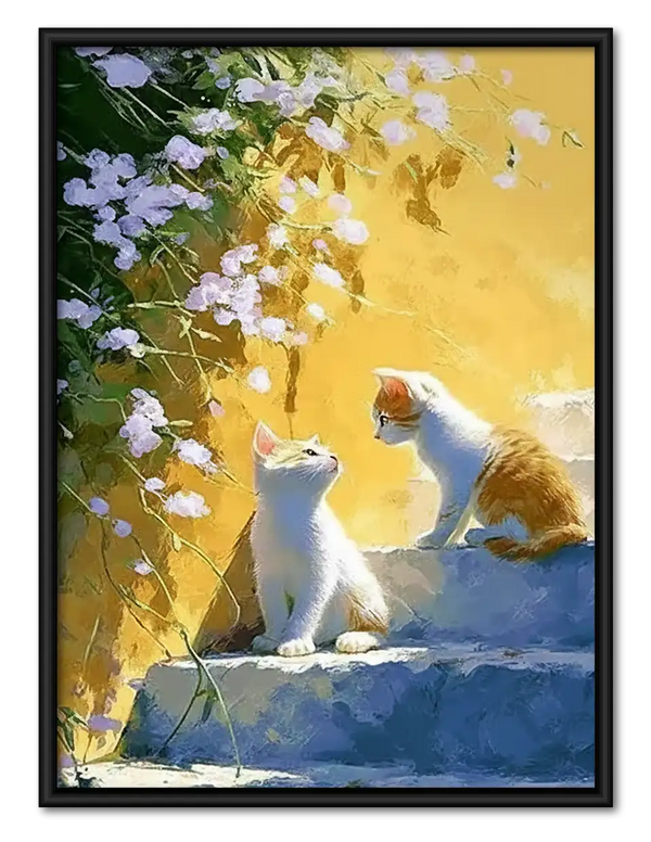 Two White Cats in Sunlit Garden Wall Art