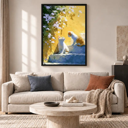 Two White Cats in Sunlit Garden Wall Art 2