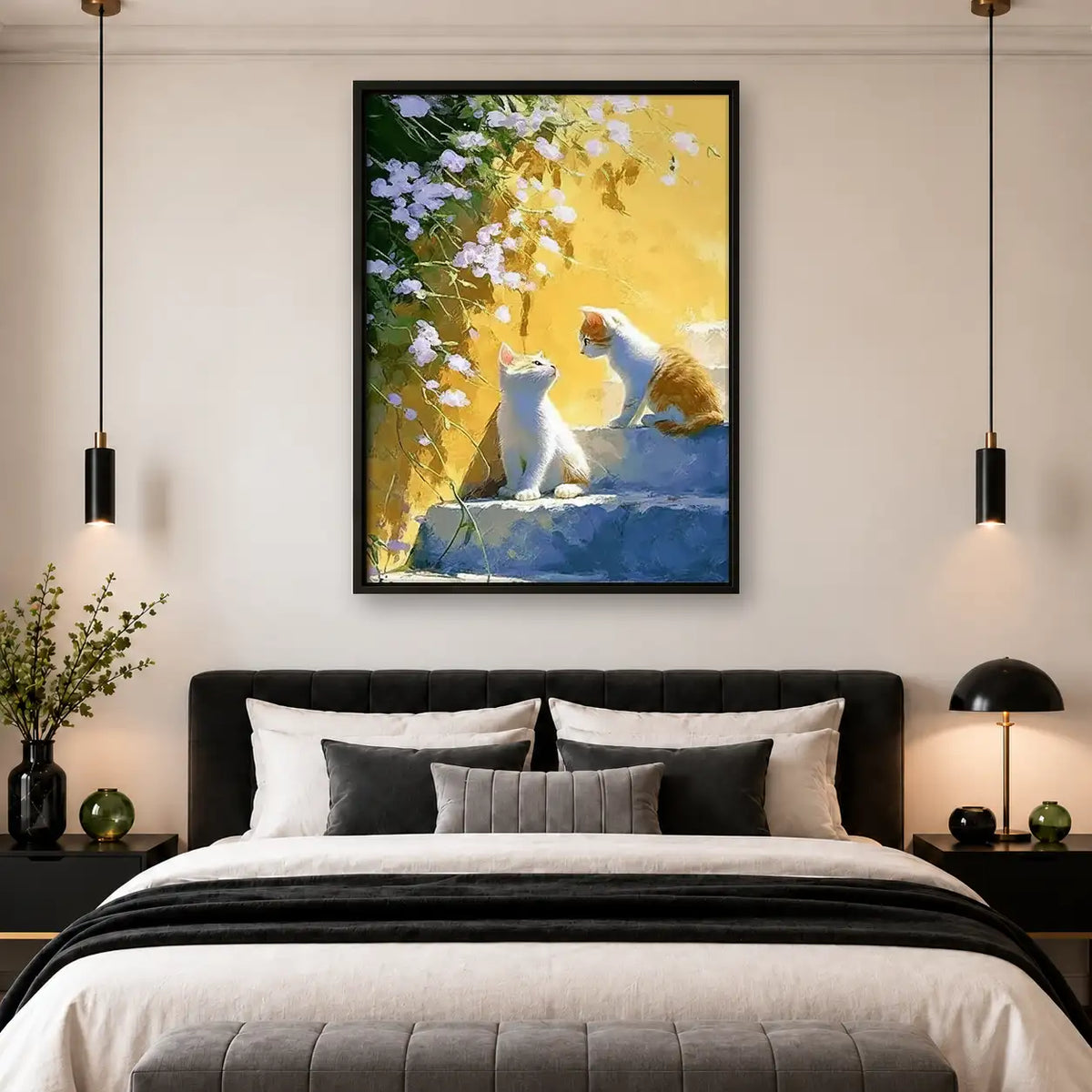 Two White Cats in Sunlit Garden Wall Art 4