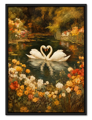 Two White Swans in Golden Garden Wall Art