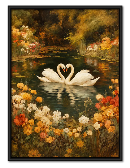 Two White Swans in Golden Garden Wall Art