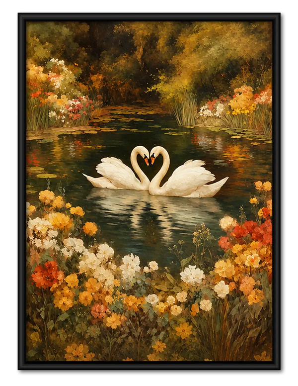 Two White Swans in Golden Garden Wall Art