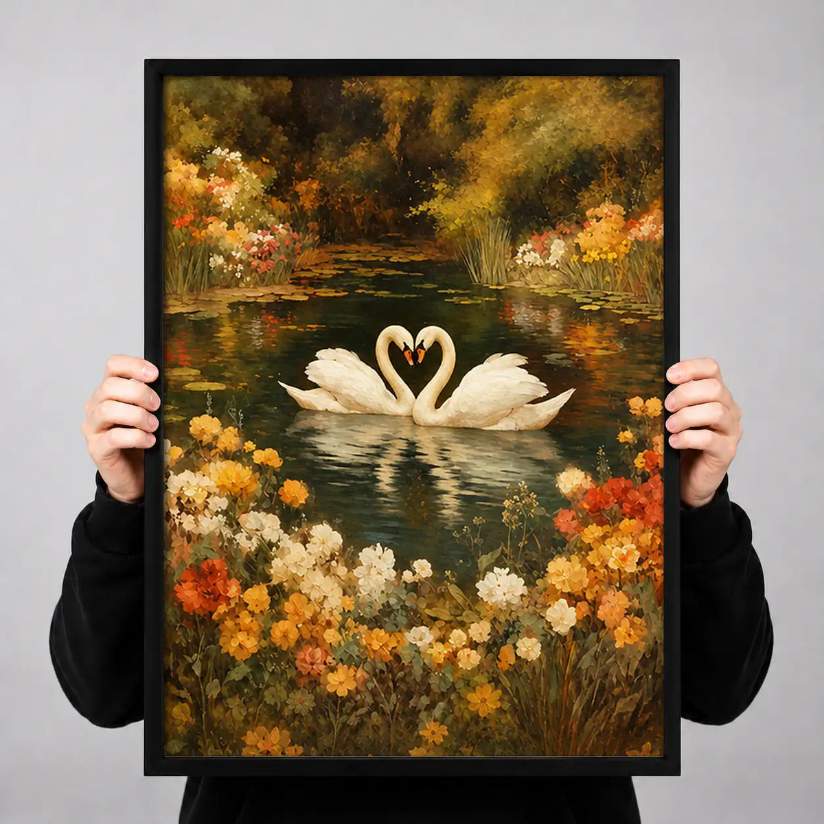 Two White Swans in Golden Garden Wall Art 3