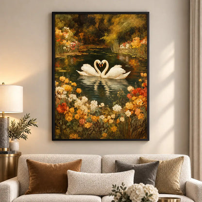 Two White Swans in Golden Garden Wall Art 5