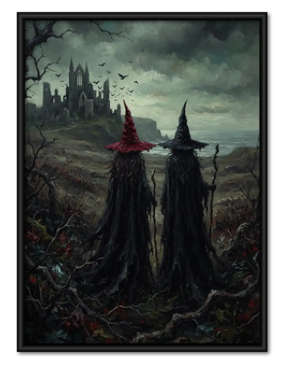 Two Witches in Dark Enchanted Forest Wall Art 1