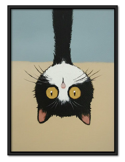 Upside Down Black Cat Portrait Wall Art