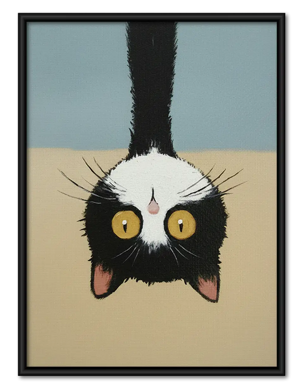 Upside Down Black Cat Portrait Wall Art