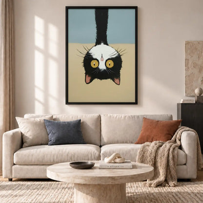 Upside Down Black Cat Portrait Wall Art 2