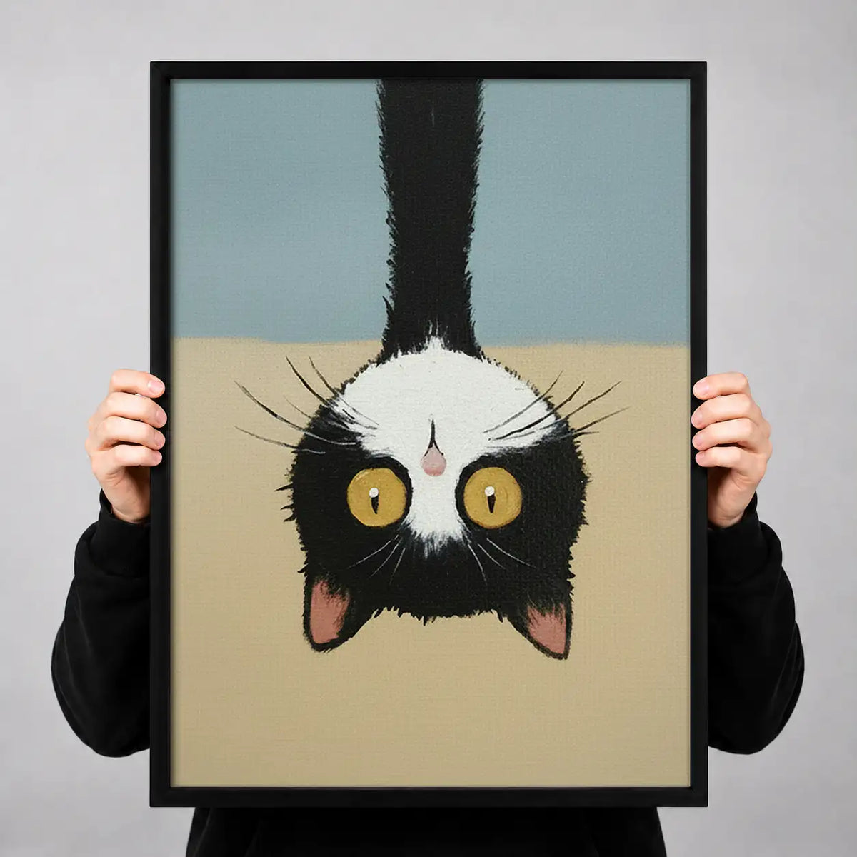 Upside Down Black Cat Portrait Wall Art 3