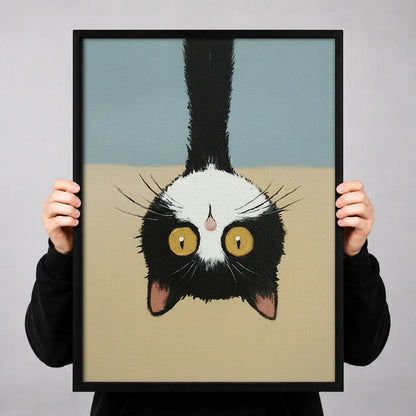 Upside Down Black Cat Portrait Wall Art 3