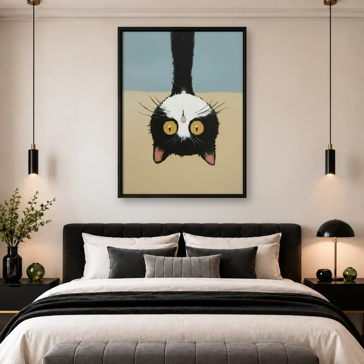 Upside Down Black Cat Portrait Wall Art 4