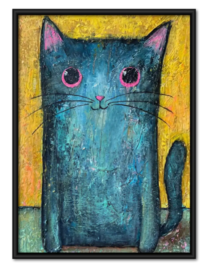Vibrant Blue Cat Portrait Wall Art 1