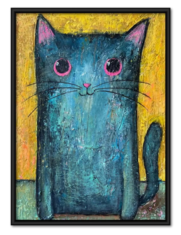 Vibrant Blue Cat Portrait Wall Art