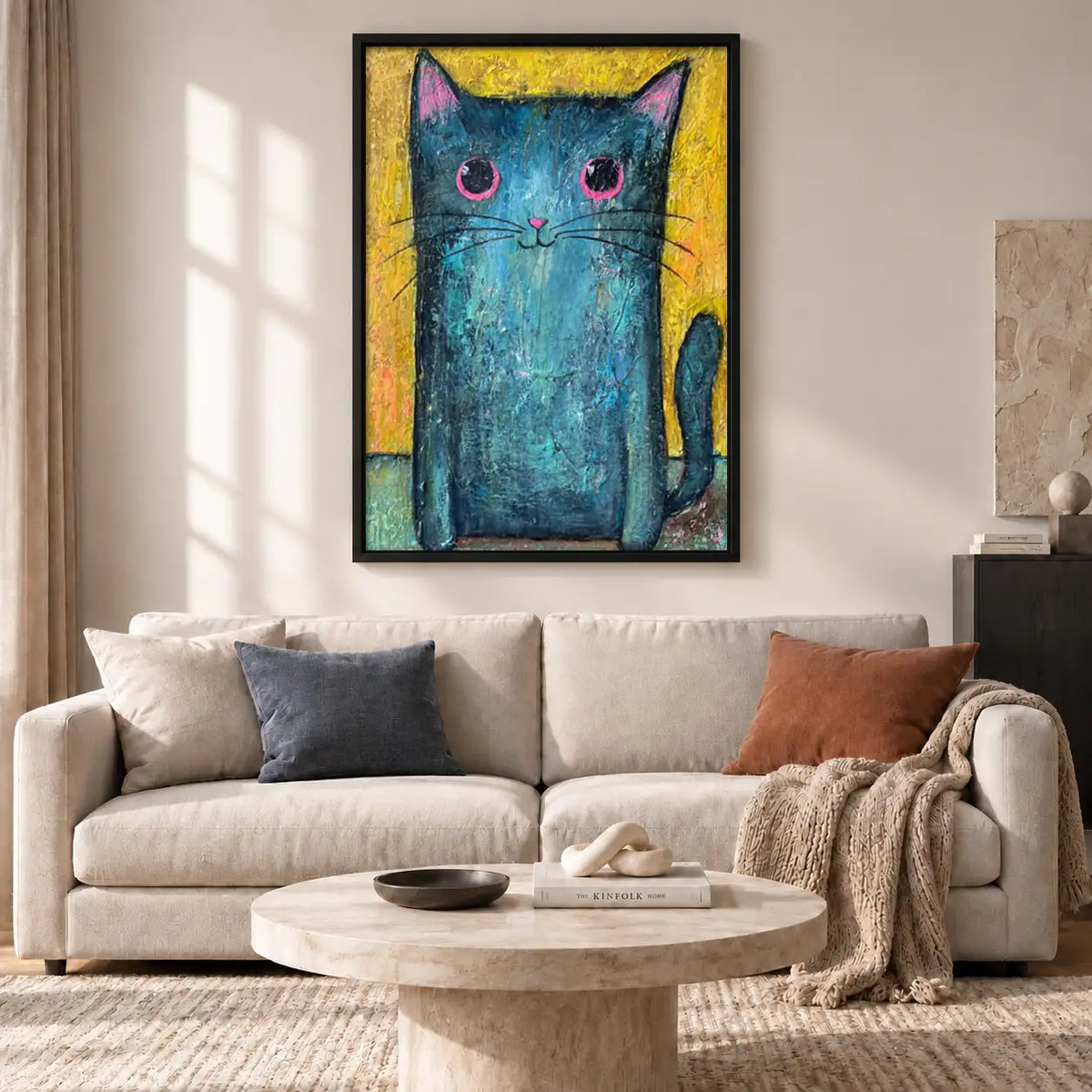 Vibrant Blue Cat Portrait Wall Art 2