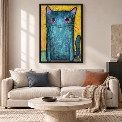 Vibrant Blue Cat Portrait Wall Art 2