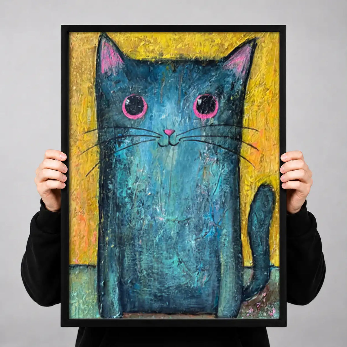 Vibrant Blue Cat Portrait Wall Art 3