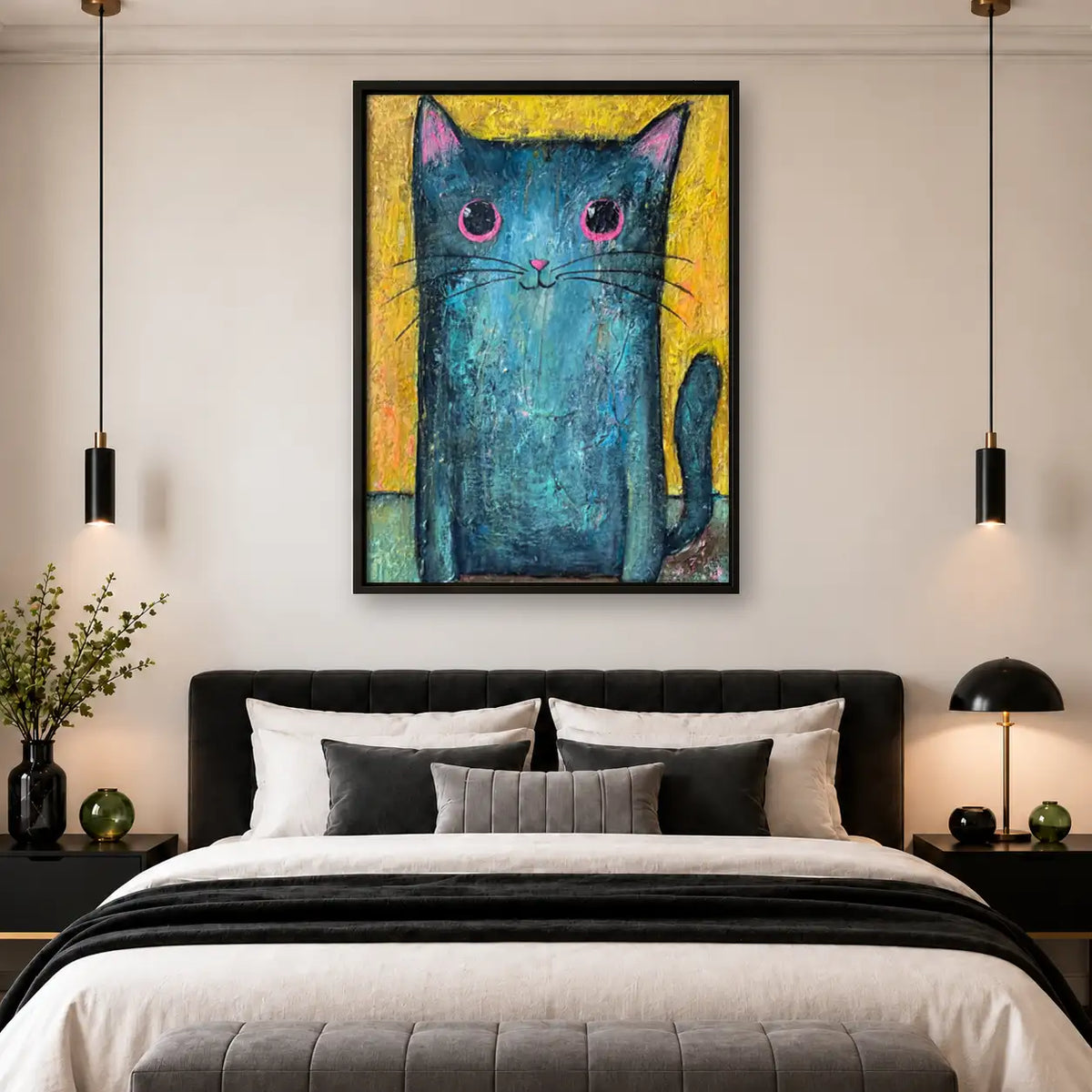 Vibrant Blue Cat Portrait Wall Art 4
