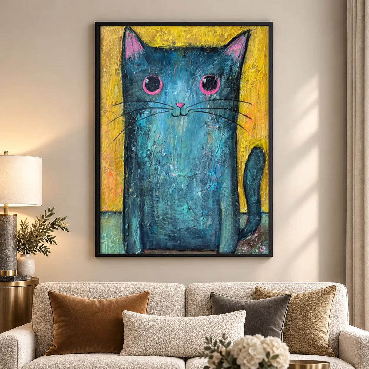 Vibrant Blue Cat Portrait Wall Art 5
