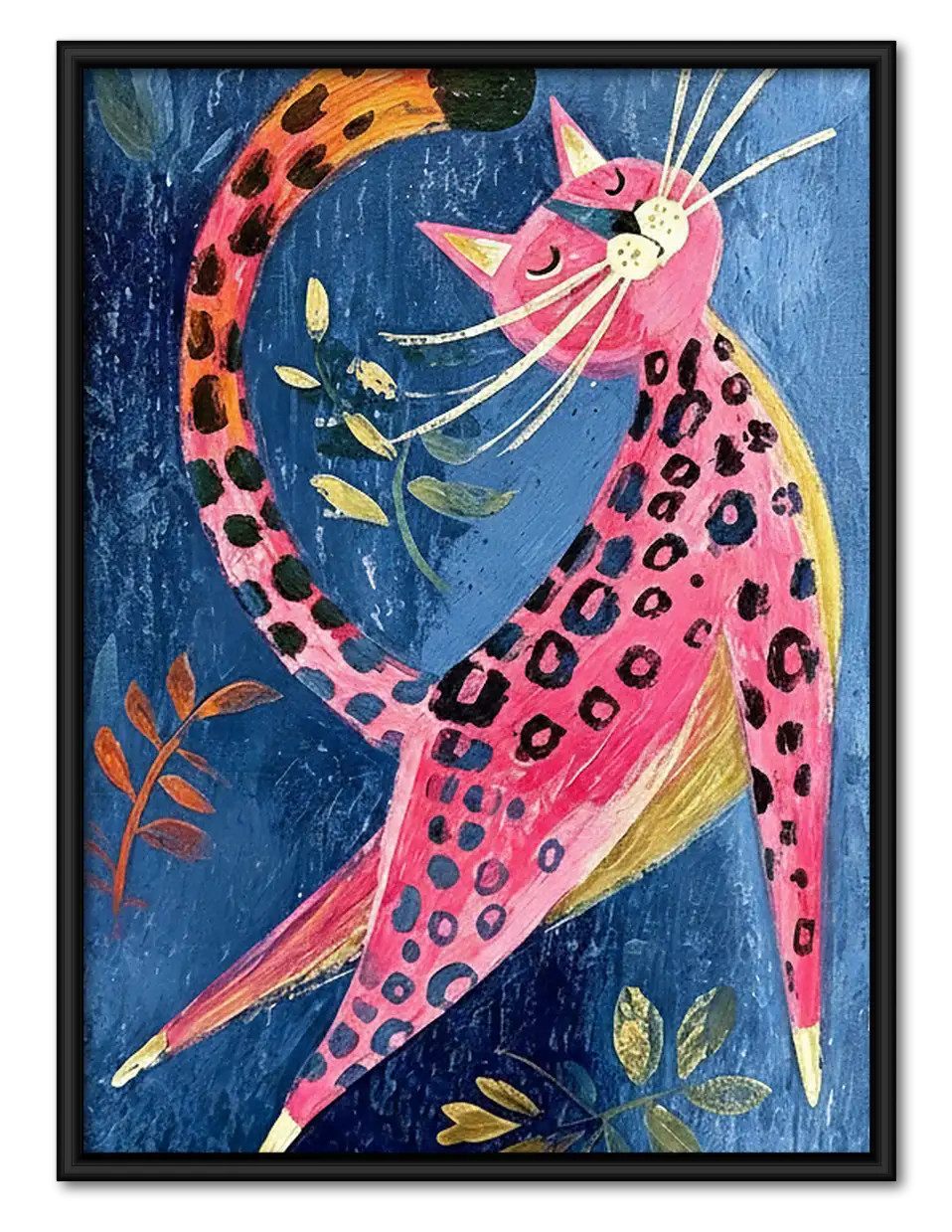 Vibrant Pink Leopard Botanical Wall Art 1