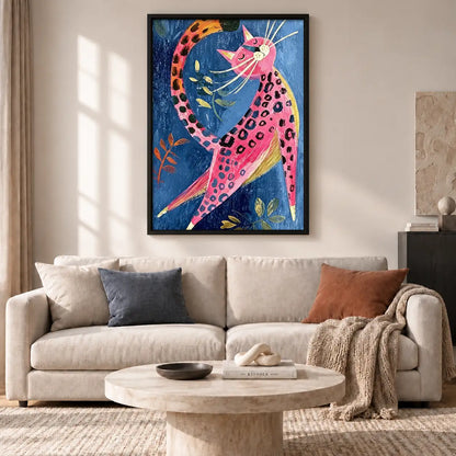 Vibrant Pink Leopard Botanical Wall Art 2