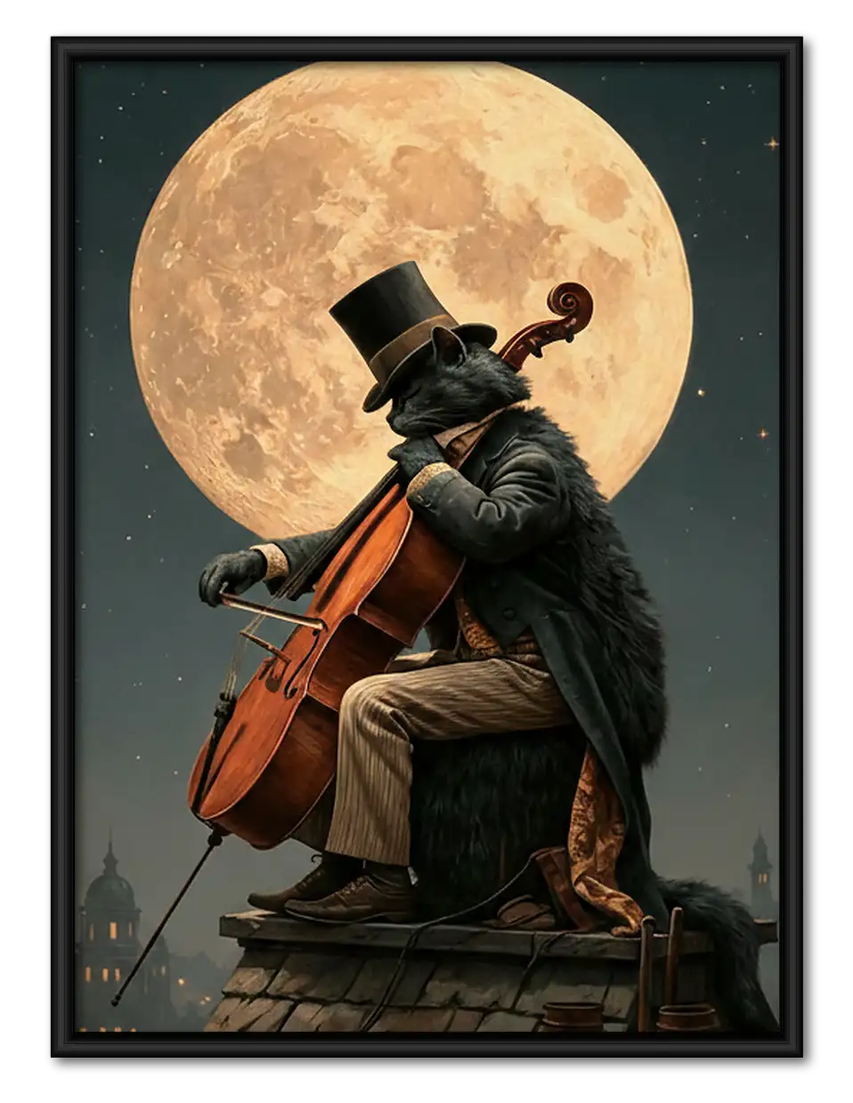 Victorian Raven Cellist Under Full Moon Wall Art 1