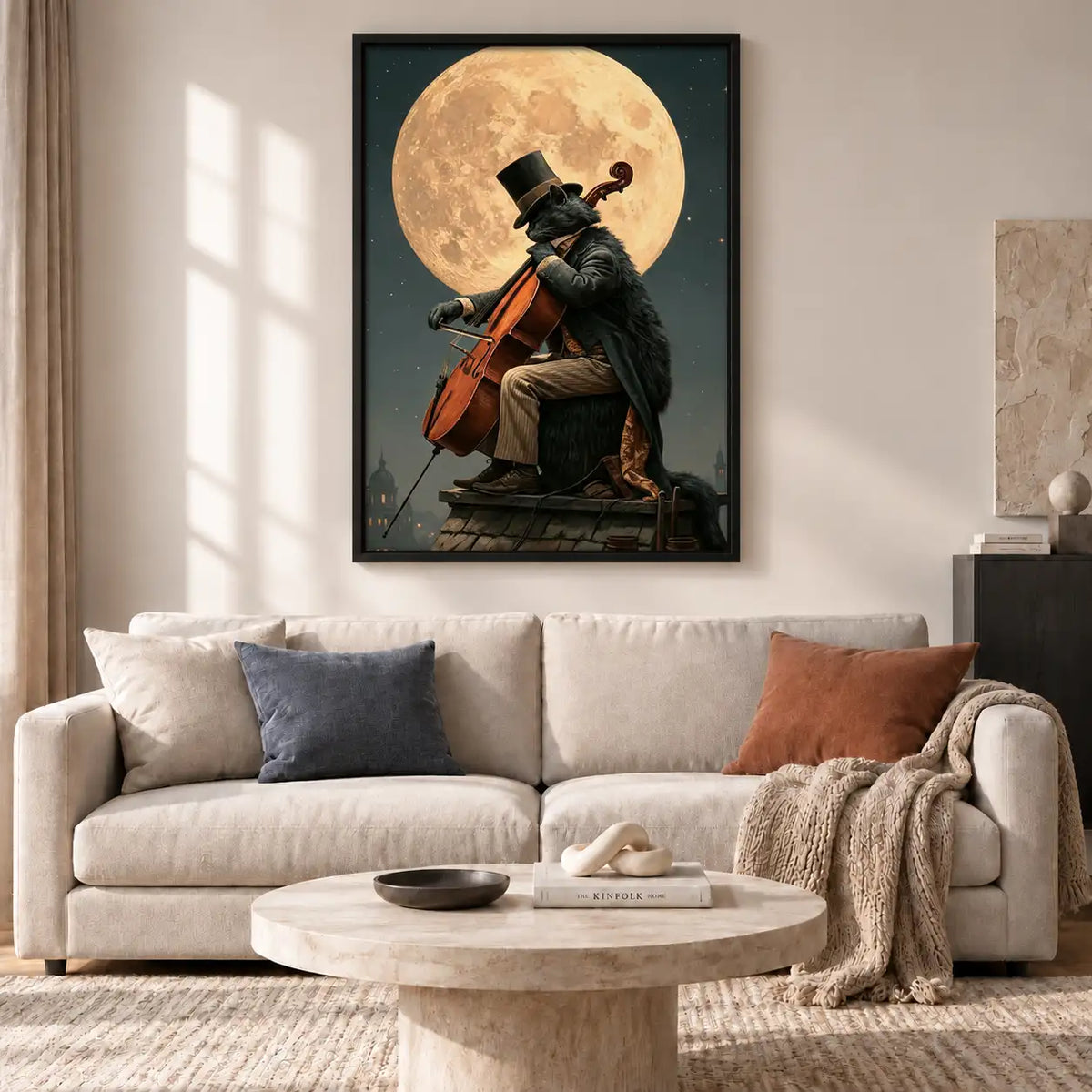Victorian Raven Cellist Under Full Moon Wall Art 2