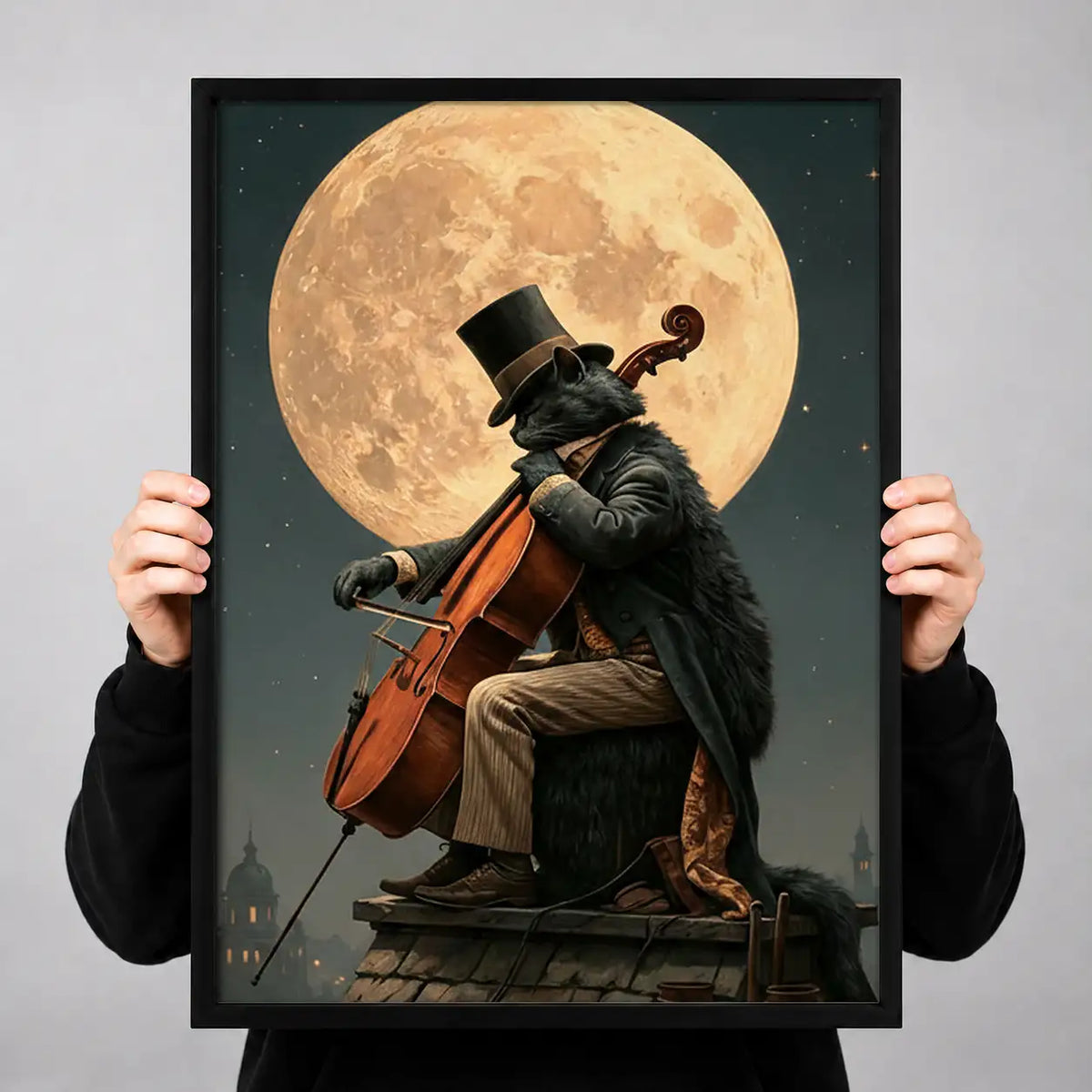 Victorian Raven Cellist Under Full Moon Wall Art 3