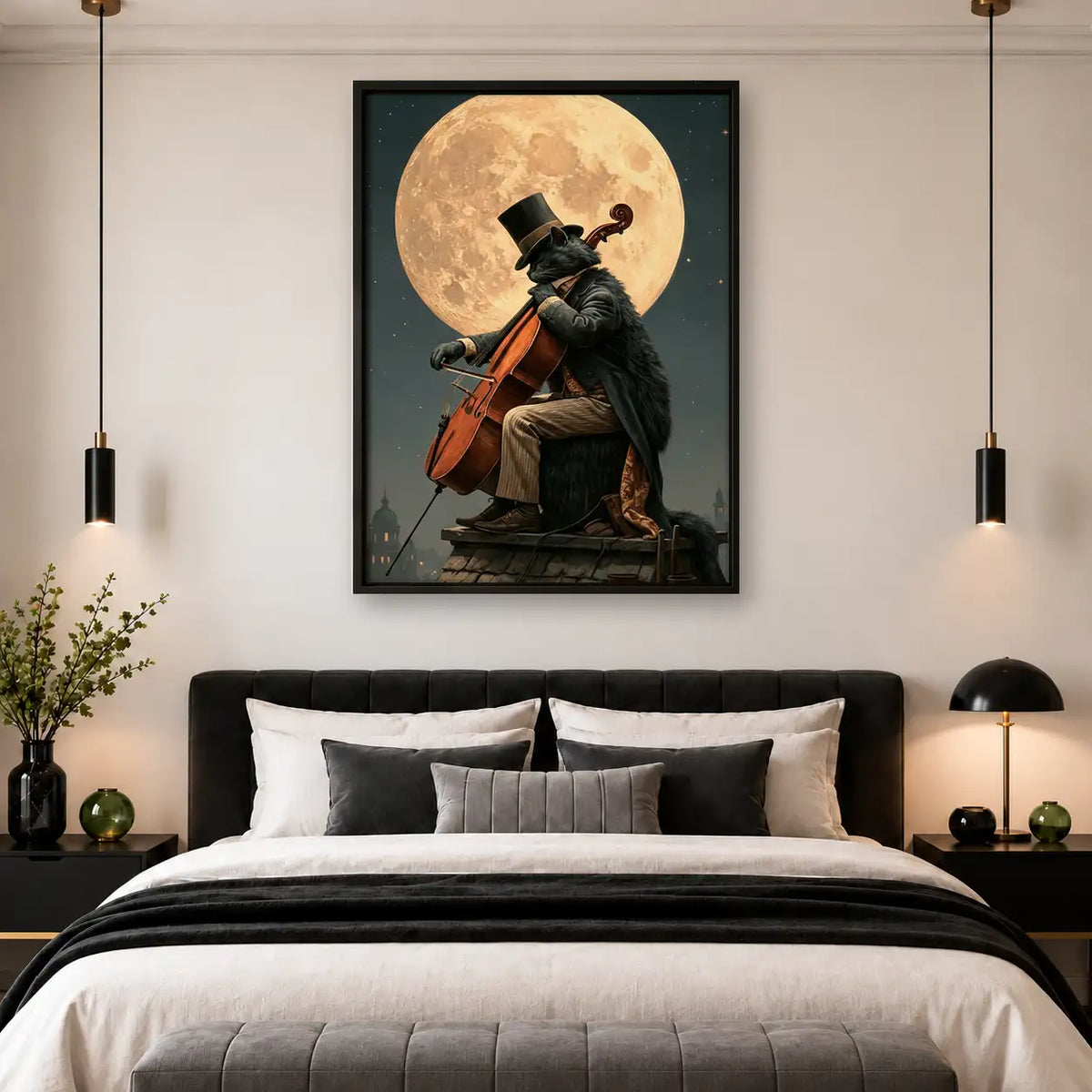 Victorian Raven Cellist Under Full Moon Wall Art 4