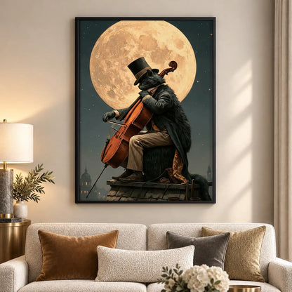 Victorian Raven Cellist Under Full Moon Wall Art 5