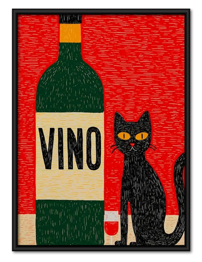 Vino Bottle with Black Cat Wall Art 1