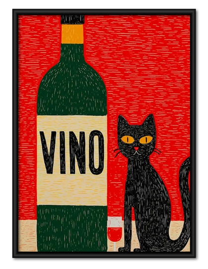 Vino Bottle with Black Cat Wall Art