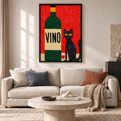 Vino Bottle with Black Cat Wall Art 2