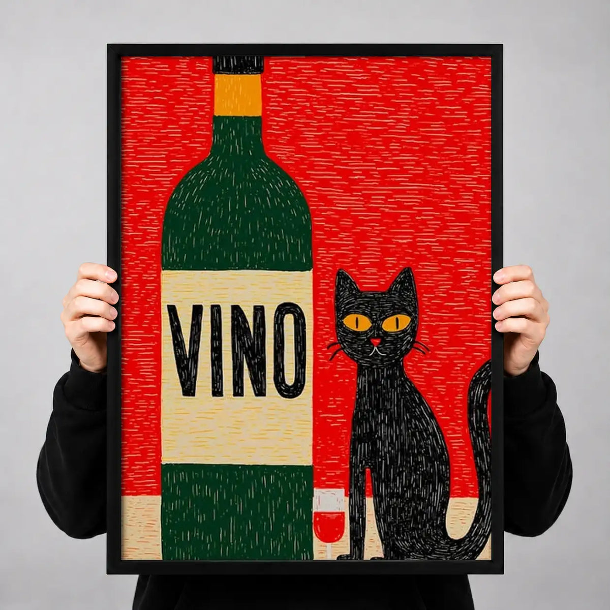 Vino Bottle with Black Cat Wall Art 3