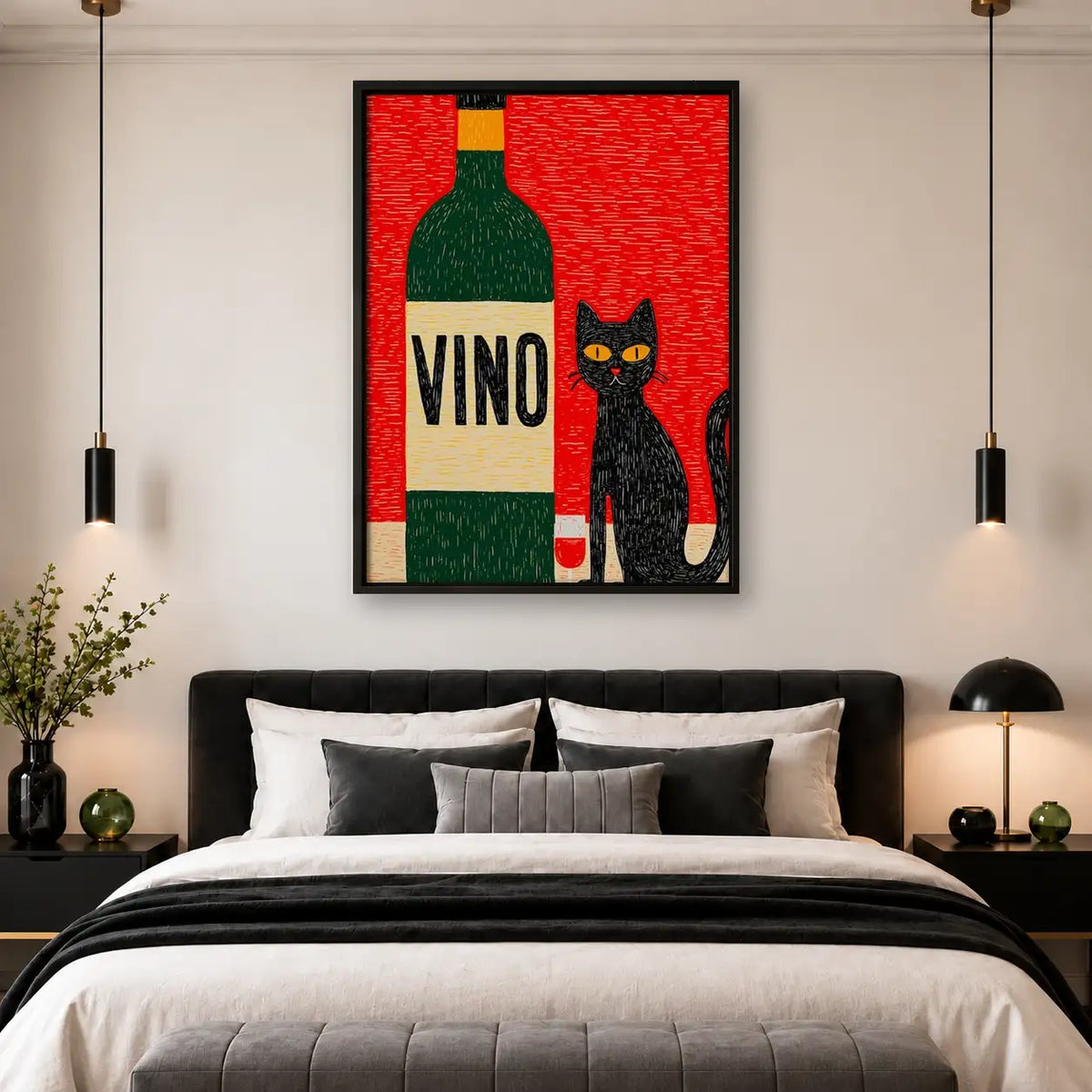 Vino Bottle with Black Cat Wall Art 4