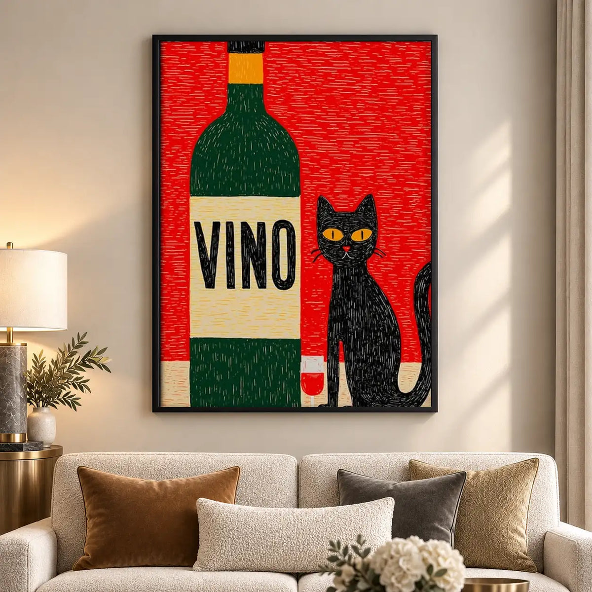 Vino Bottle with Black Cat Wall Art 5
