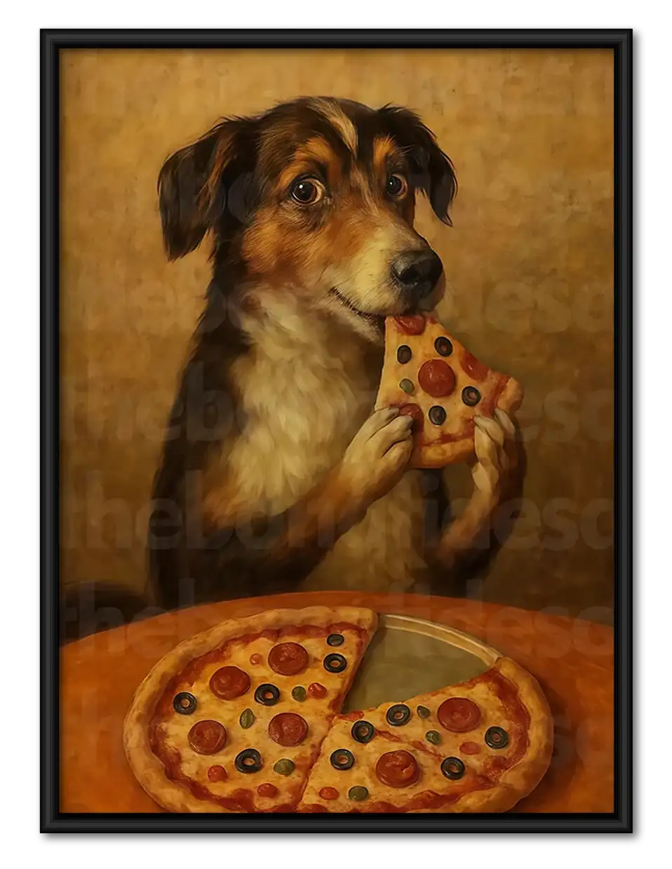Vintage Dog Eating Pizza Wall Art 1