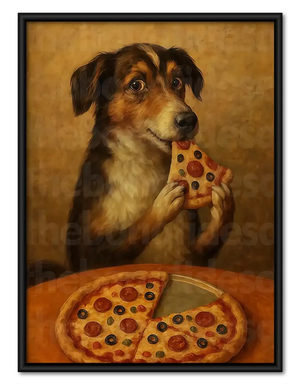 Vintage Dog Eating Pizza Wall Art
