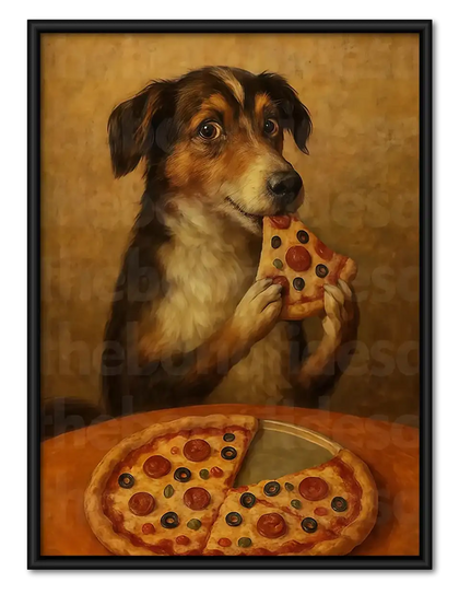 Vintage Dog Eating Pizza Wall Art
