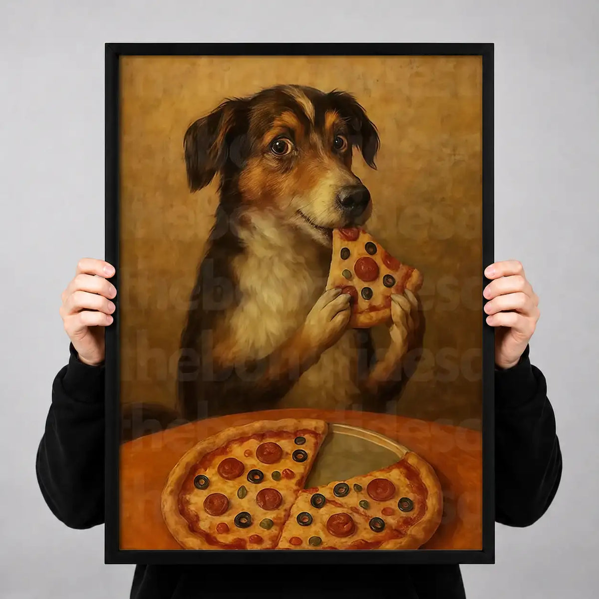 Vintage Dog Eating Pizza Wall Art 3