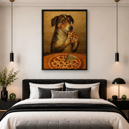 Vintage Dog Eating Pizza Wall Art 4