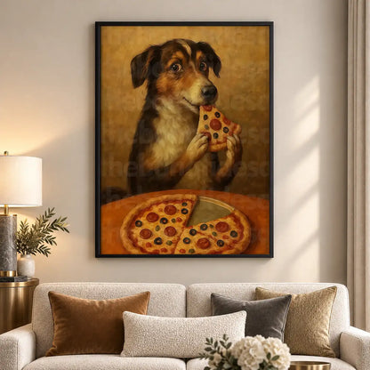 Vintage Dog Eating Pizza Wall Art 5