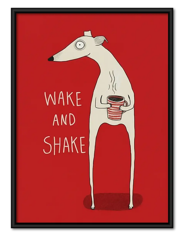 Wake and Shake White Dog Wall Art