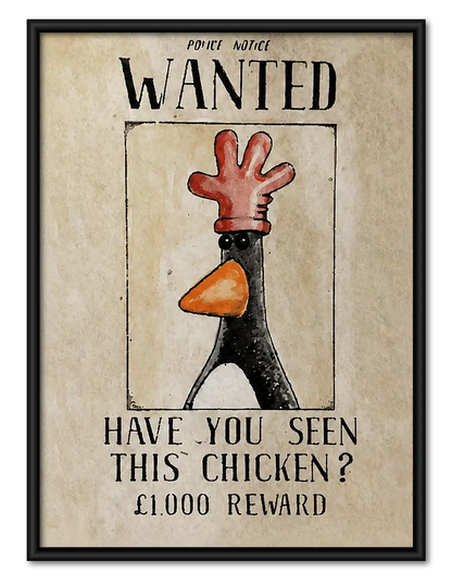 Wanted Missing Chicken Poster Wall Art 1