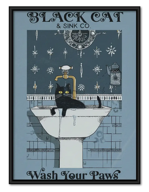 Wash Your Paws Black Cat Wall Art