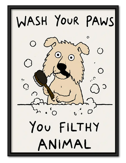 Wash Your Paws Funny Dog Wall Art
