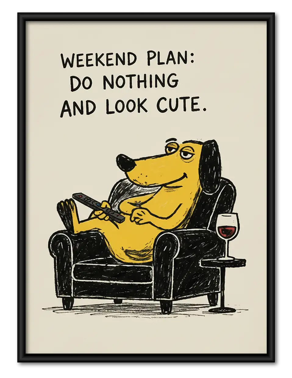 Weekend Plan Frog Relaxing with Wine Wall Art 1