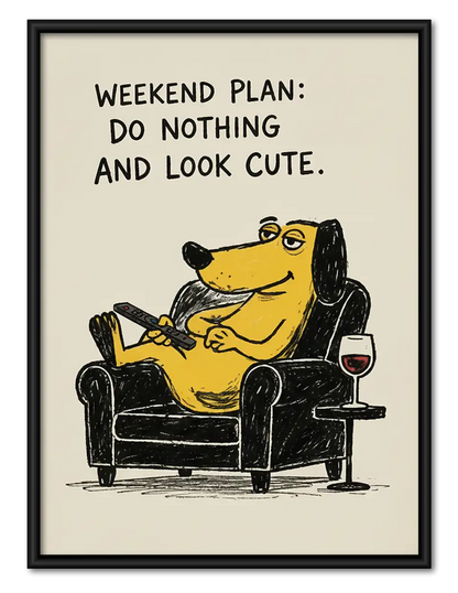 Weekend Plan Frog Relaxing with Wine Wall Art 1
